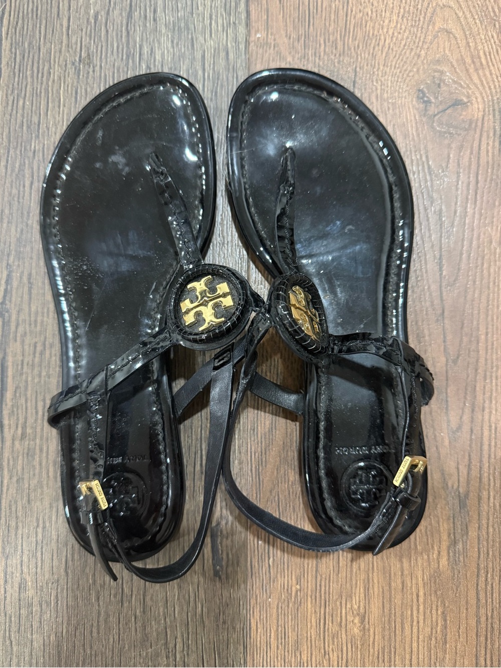 Black Gold-Accent Women's T-Strap Sandals